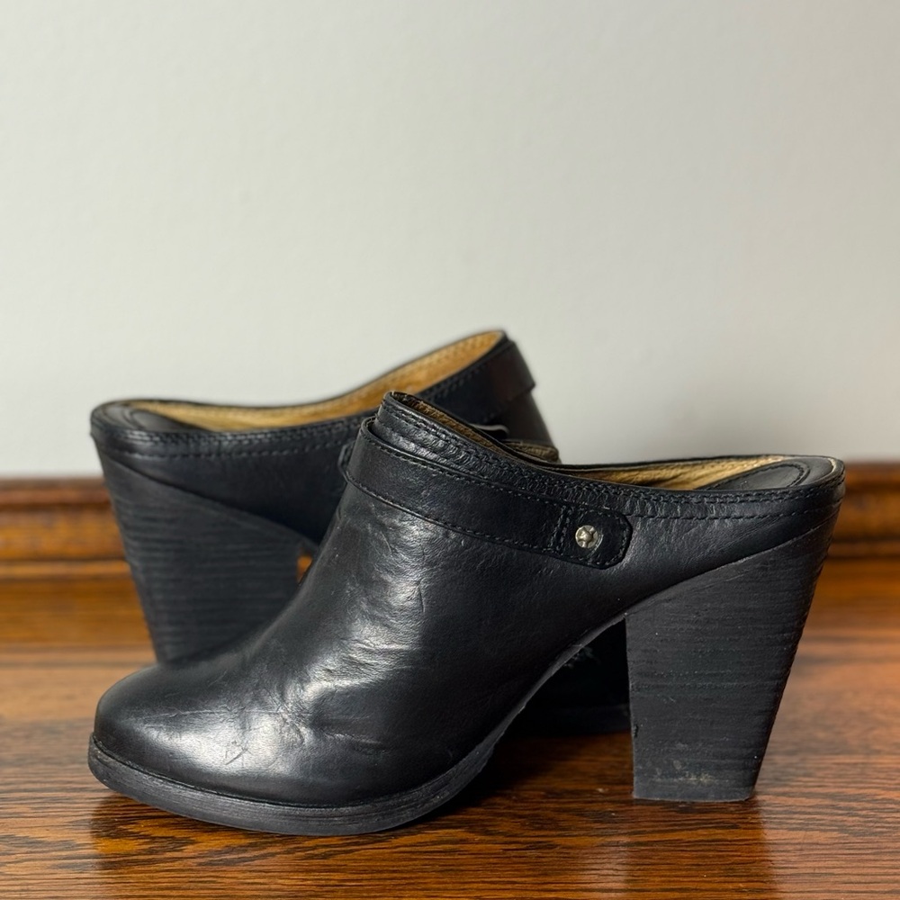 Western Rodeo Frye Patty Slingback Black Leather Block Heel Clog Mules 8. 5 M - Picture 5 of 13